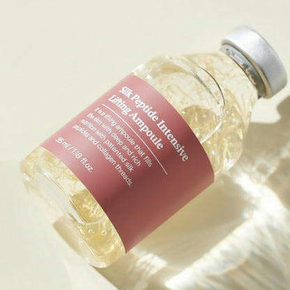 Silk Peptide Intensive Lifting Ampoule bottle with pink label on a light background